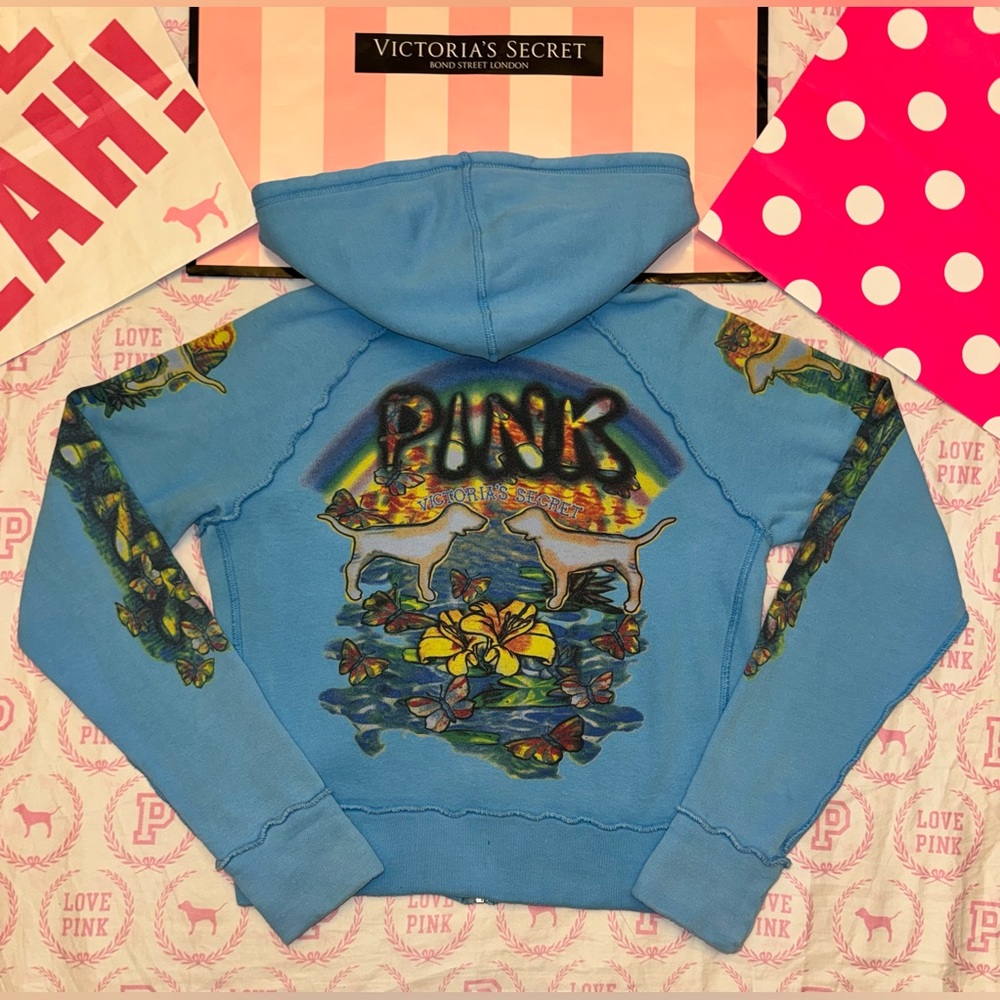 VS PINK X 2BFREE COLLAB VINTAGE Y2K UNRELEASED HOODIE TATTOO GRAPHIC DOG PUP HTF